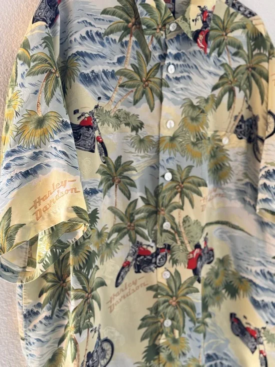 Harley-Davidson x Tori Richard 100% Silk Hawaiian Shirt XL Tropical Motorcycle - Picture 2 of 10